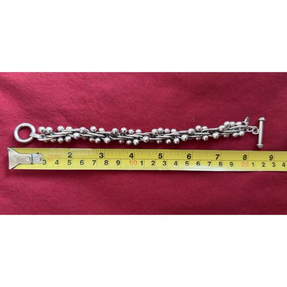 RARE Silpada 925 Sterling Silver Graduated DNA Ball Link Toggle Bracelet 8” - Picture 6 of 8